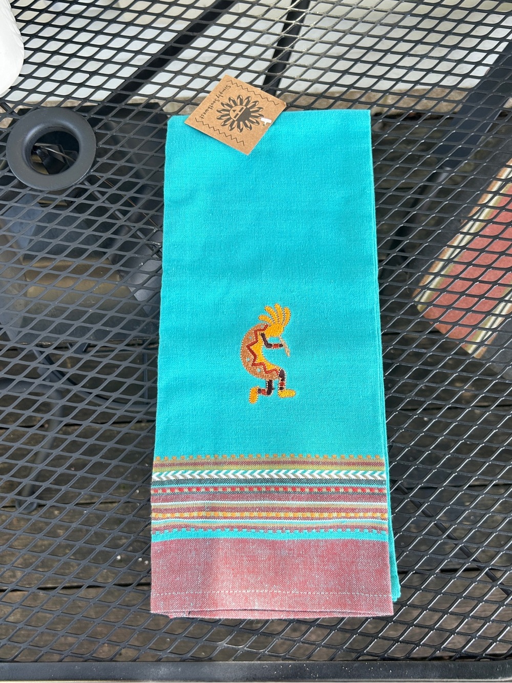 Turquoise Embroidered Kitchen Towel